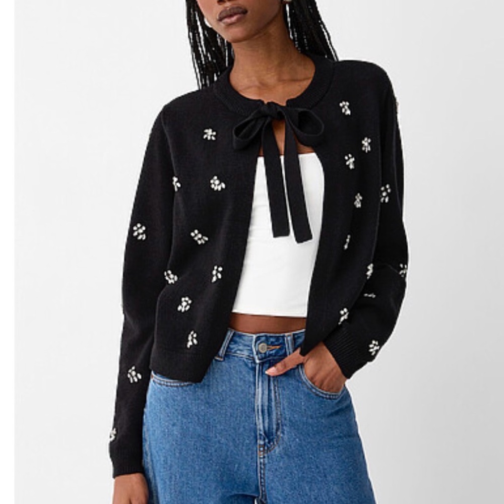 Joie Black Open Front Cardigan With Rhinestone Embellishment Size XS New